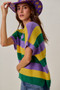 SO ME Mardi Gras Loose Fit V Neck Stripe Sweater Top