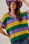 SO ME Mardi Gras Loose Fit V Neck Stripe Sweater Top
