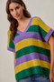 SO ME Mardi Gras Loose Fit V Neck Stripe Sweater Top