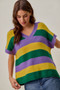 SO ME Mardi Gras Loose Fit V Neck Stripe Sweater Top