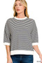 Zenana Striped Contrast Trim Banded Bottom Top