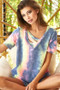 BiBi Tie Dye Terry V Neck Top With Double Strap