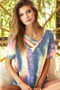BiBi Tie Dye Terry V Neck Top With Double Strap