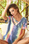 BiBi Tie Dye Terry V Neck Top With Double Strap