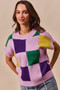 SO ME Mardi Gras Check Plaid Casual Sweater Top