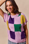 SO ME Mardi Gras Check Plaid Casual Sweater Top