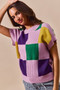 SO ME Mardi Gras Check Plaid Casual Sweater Top