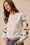 SO ME Mardi Gras Glitter Bow Ribbon Sweater Knit Top