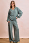 BiBi Two Tone Cord Rib Contrast Stitching V-Neck Top and Pants Set