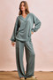BiBi Two Tone Cord Rib Contrast Stitching V-Neck Top and Pants Set