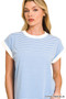 Zenana Striped Round Neck Short Sleeve Contrast Trim T-Shirt