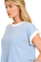 Zenana Striped Round Neck Short Sleeve Contrast Trim T-Shirt