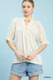 Umgee Linen Scalloped Ruffle Neck Blouse