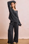 BiBi Two Tone Cord Rib Contrast Stitching V-Neck Top and Pants Set