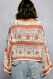 POL Boat Neck Long Sleeve Crochet Top with Granny Square Weaving