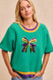 BiBi Mardi Gras Sequin Ribbon Patched Sweater