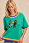BiBi Mardi Gras Sequin Ribbon Patched Sweater