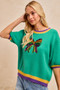 BiBi Mardi Gras Sequin Ribbon Patched Sweater