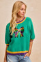 BiBi Mardi Gras Sequin Ribbon Patched Sweater