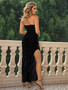 Sexy Slash Shoulder Strap Low Back Sequin Slit Long Evening Dress