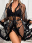 Mesh Erotic Lingerie See-Through Nightgown Temptation Sexy Lace Black Pajamas Female Robe