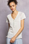 POL V-Neck Short Sleeve Top with Stitch Seam Detail