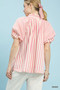 Umgee Striped Notched Top with Short Flutter Sleeves