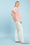 Umgee Striped Notched Top with Short Flutter Sleeves