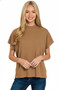 Zenana Viscose Mock Neck Short Sleeve Boxy Sweater
