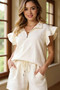 Double Take Full Size Texture Flounce Sleeve Top and Drawstring Shorts Set