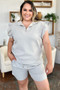 Double Take Full Size Texture Flounce Sleeve Top and Drawstring Shorts Set