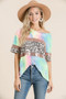 BiBi Tie Dye Terry Top with Leopard and Sequins Block