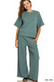Zenana Ribbed Round Neck Tee & Pants Set