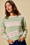 SO ME Openwork Round Neck Wide Stripe Textured Sweater