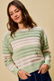 SO ME Openwork Round Neck Wide Stripe Textured Sweater