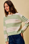 SO ME Openwork Round Neck Wide Stripe Textured Sweater