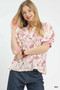 Umgee Mixed Print Puff Sleeve Split Neck Top