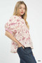 Umgee Mixed Print Puff Sleeve Split Neck Top