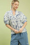Umgee Mixed Print Puff Sleeve Split Neck Top