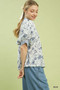 Umgee Mixed Print Puff Sleeve Split Neck Top