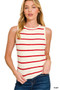 Zenana Round Neck Stripe Knit Tank Top