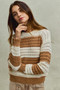SO ME Openwork Round Neck Wide Stripe Textured Sweater
