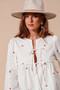 SO ME Front Tie Heart Embroidered Blouse With Puff Sleeve