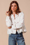 SO ME Front Tie Heart Embroidered Blouse With Puff Sleeve