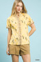 Umgee Printed Ruffle Trim Button Front Blouse