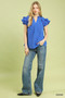 Umgee Textured Ruffle Sleeve Notched Top