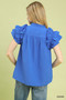 Umgee Textured Ruffle Sleeve Notched Top