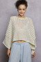 POL Cable-Knit Openwork Round Neck Cropped Sweater