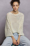 POL Cable-Knit Openwork Round Neck Cropped Sweater