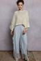 POL Cable-Knit Openwork Round Neck Cropped Sweater